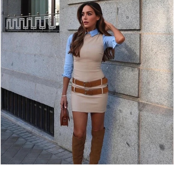 NWT Blogger Favorite Zara double belted fitted dress - Picture 2 of 6